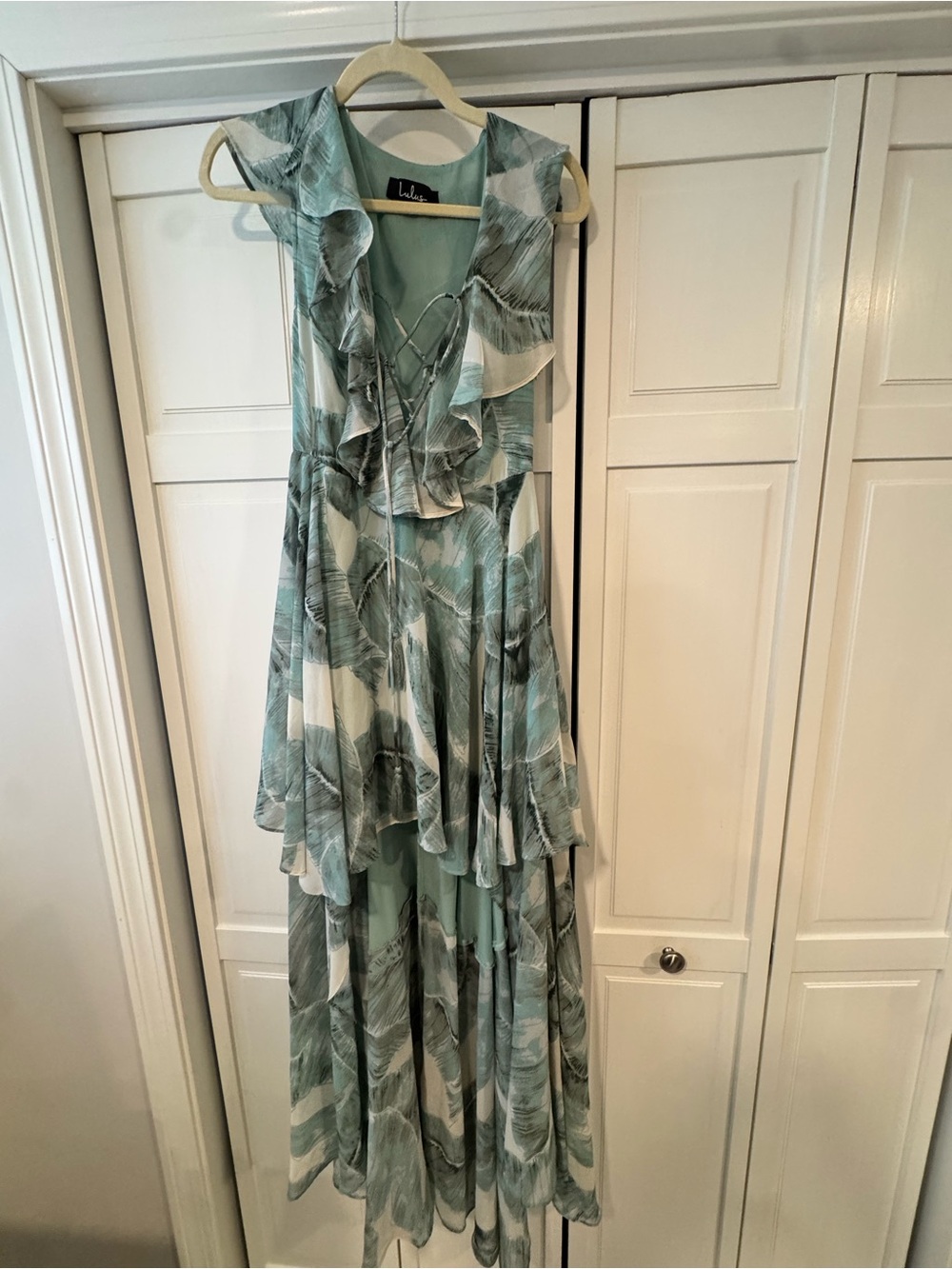Lulus Green Leaf-Print Ruffle High-Low Dress - Picture 7 of 9